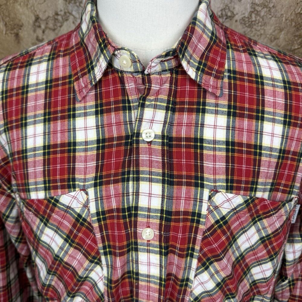 Carhartt Shirt Men's Large Red Plaid Long Sleeve Button Up Pockets Outdoors
